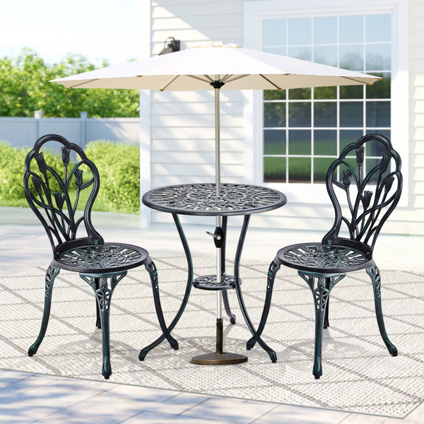 2pcs单人椅和1pc圆桌  郁金香花型 铜绿色 铸件套装-4