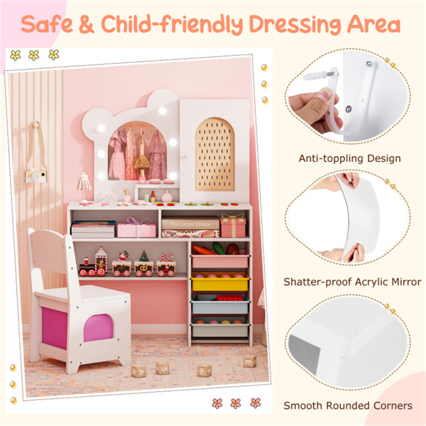 安全的幼儿梳妆台套装，防倾倒设计，圆角和坚固的MDF结构  白色-9