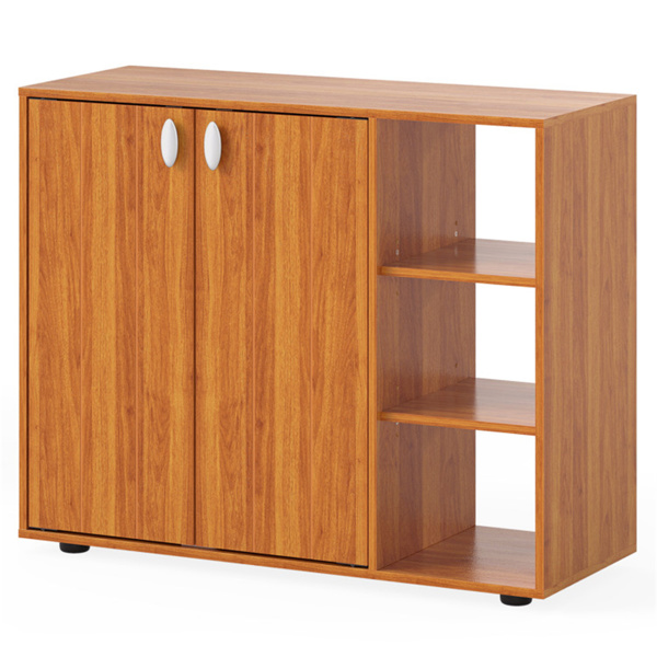 可调节货架鞋柜，2门封闭式+3层开放式入口储物柜-自然色-1