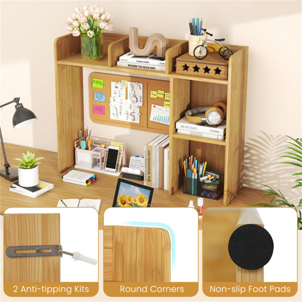 米色桌面书架，适用于27英寸/68.58厘米显示器，93.98×25.40×73.66厘米工程木桌把手，带防倾倒套件，容量100磅-9