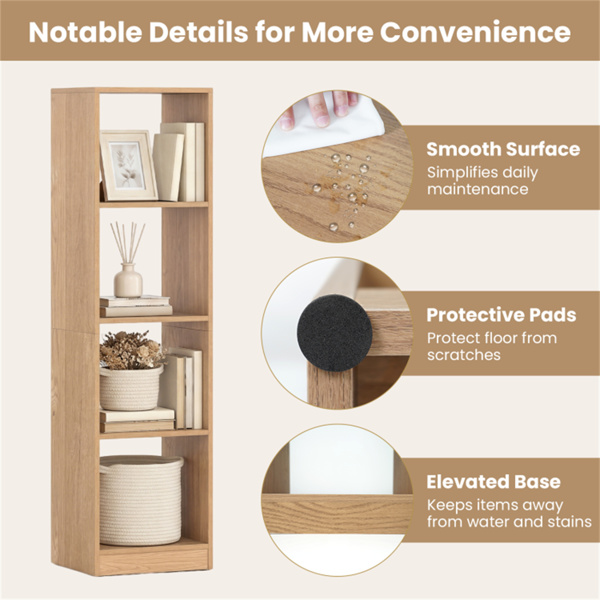 节省空间的5层窄书架，4立方开放式储物架，用于客厅学习-自然色-6