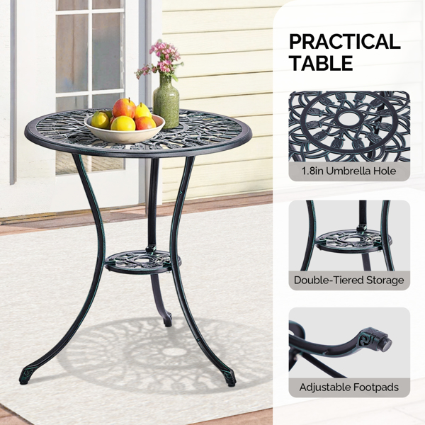 2pcs单人椅和1pc圆桌  郁金香花型 铜绿色 铸件套装-2