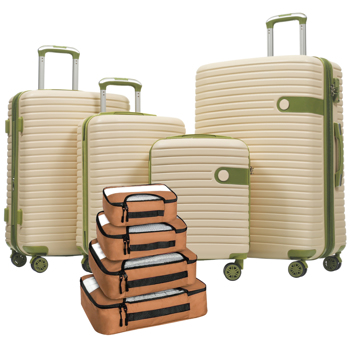 四件套行李箱套装，ABS硬壳轻便可扩展旅行箱，配有4个收纳袋、TSA密码锁和万向轮，男女皆宜（16/20/24/28英寸）--不支持self-pick up且不支持指定仓库发货