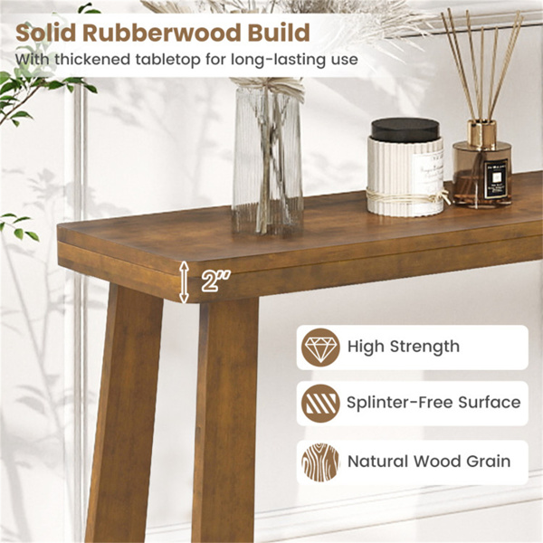 黑色实心橡胶木窄控制台桌，43英寸节省空间的小走廊入口桌-5