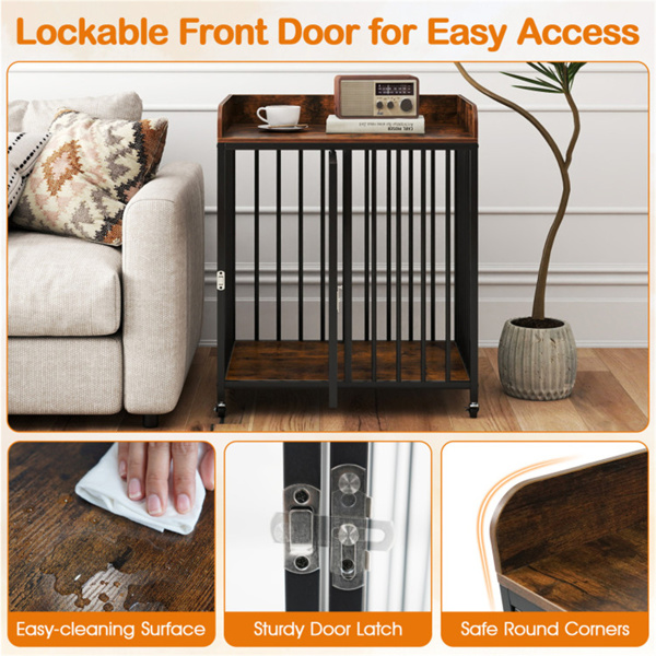 二合一狗笼家具，带加厚金属管，可锁定轮子，适合小狗的宠物犬舍-11