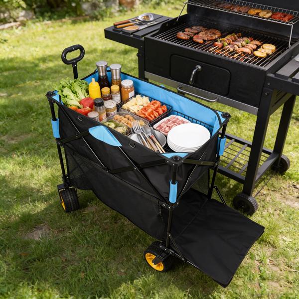 超大容量折叠式手推车，加长型伸缩式拉杆，折叠式手推车，适用于花园、购物、沙滩等场合（黑色+蓝色）--不支持self-pick up且不支持指定仓库发货-3