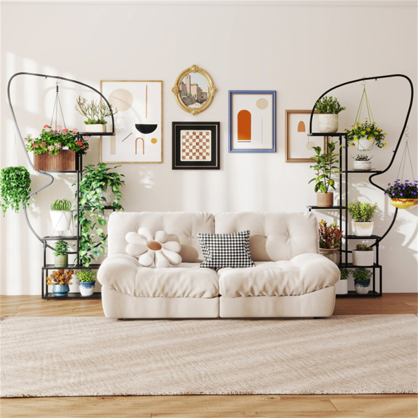 6层蝴蝶形金属植物支架，2件套，带挂钩，可调节脚垫，黑色-2