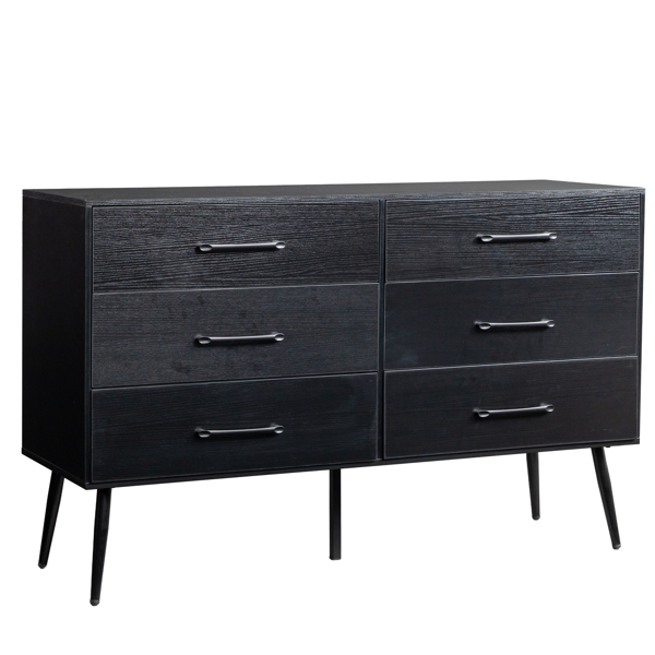 黑色 刨花板+无纺布 贴三胺 133*40*84cm 双排3层6抽带高脚 抽屉柜 饰面布抽柜-4