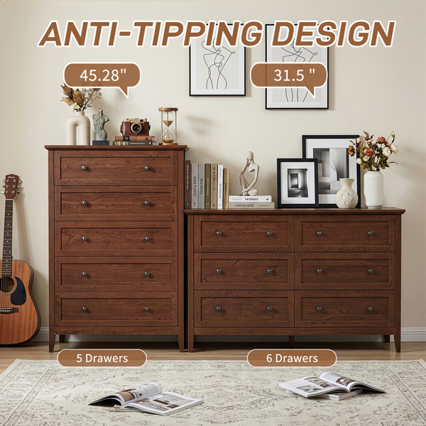 棕色（1061实木樱桃） P2 刨花板+密度板 三胺 120*40*80cm 拼框 双排双把手六抽 抽屉柜-5