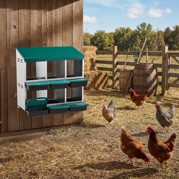 6隔间 80*52*96cm 斜顶房屋 绿色 带底脚 铁+塑料 喂食用品-9