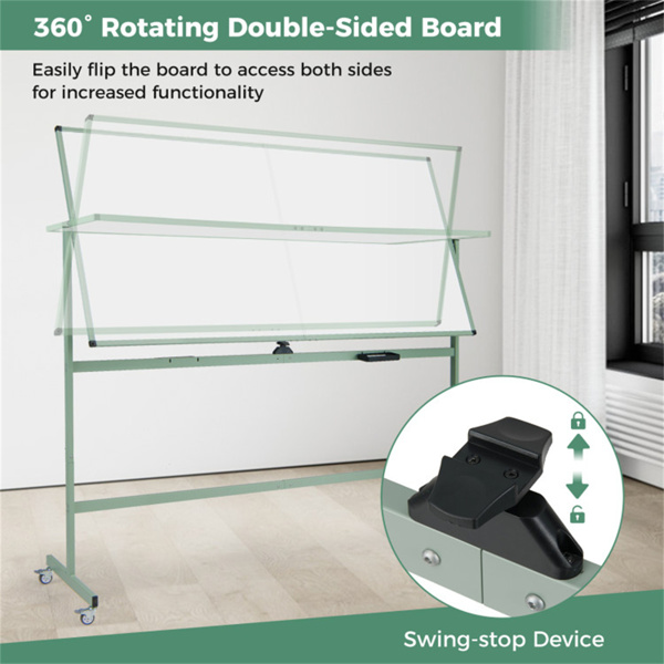 360°旋转双面磁性白板，182.88×91.44cm书写面移动式带脚轮干擦板，绿色-5