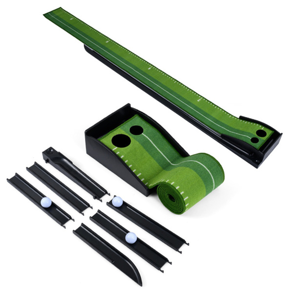 室内高尔夫推杆垫，带回球轨道2洞尺寸距离标记3个球-3