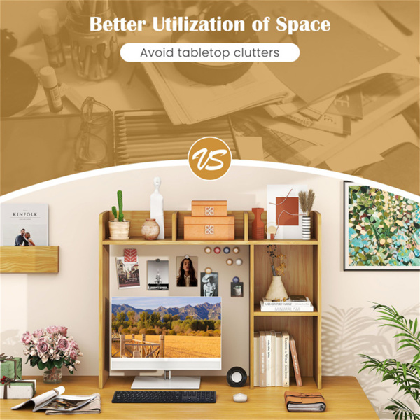 米色桌面书架，适用于27英寸/68.58厘米显示器，93.98×25.40×73.66厘米工程木桌把手，带防倾倒套件，容量100磅-7