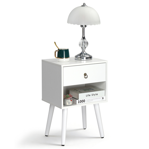 白色 P2刨花板+实木腿 贴麻面三胺 拉环拉手 38*30*55cm 一抽带下隔层 床头柜 1PC-12