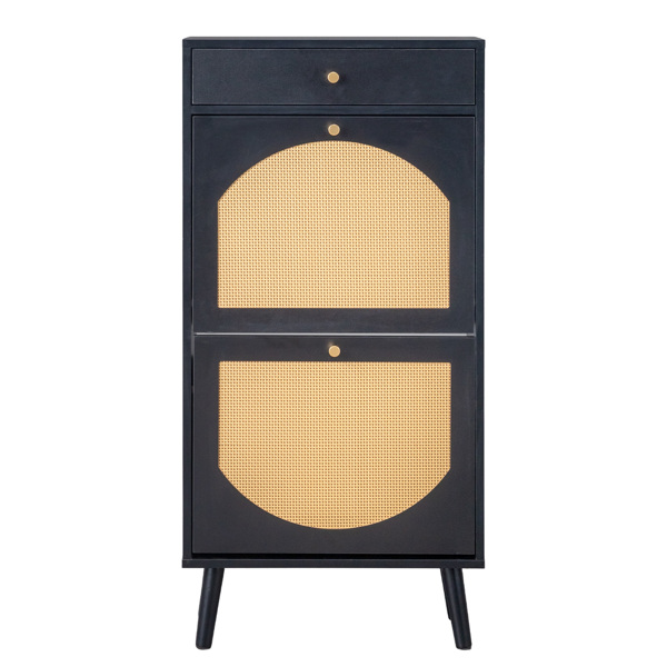 藤面1抽2翻斗 鞋柜 刨花板 54*24*110cm 黑色-2