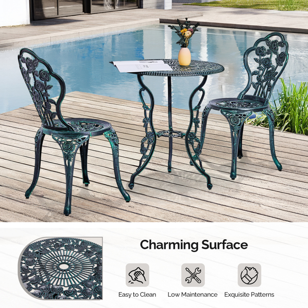 2pcs单人椅和1pc圆桌 玫瑰花型 铜绿色 铸件套装-6