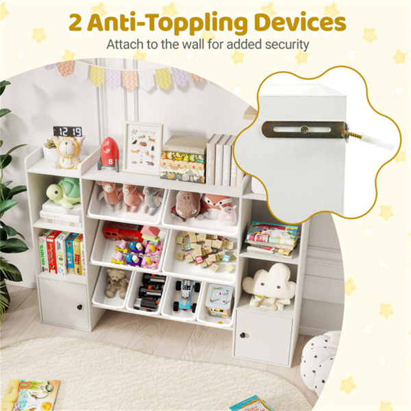 白色儿童玩具收纳柜，配备8个储物箱，防倾倒设计，开放式货架，可存放3年以上-6