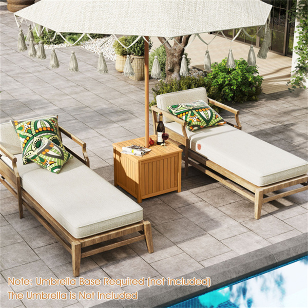 实心相思木户外边桌，带伞孔，露台池畔2合1储物端桌-9