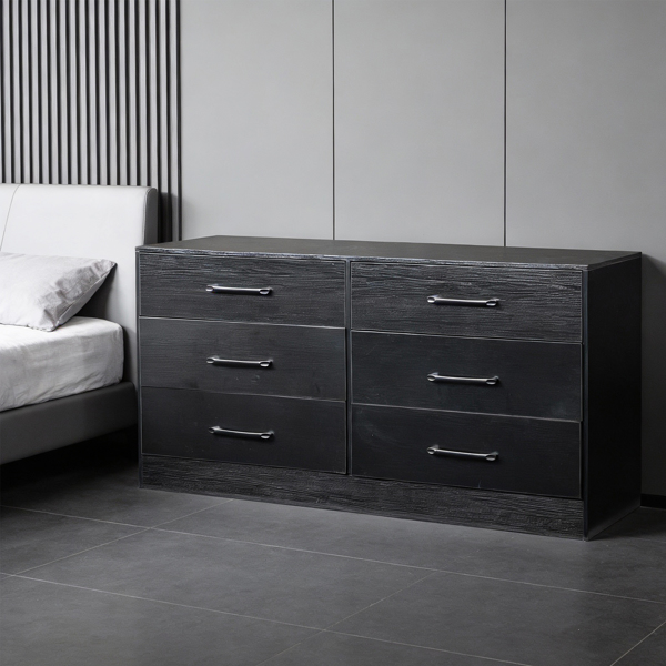 黑色 刨花板+无纺布 贴三胺 134*40*67cm 双排3层6抽 抽屉柜 饰面布抽柜-12