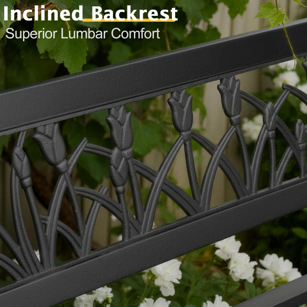 49in PVC郁金香靠背 黑色 铁长椅-3