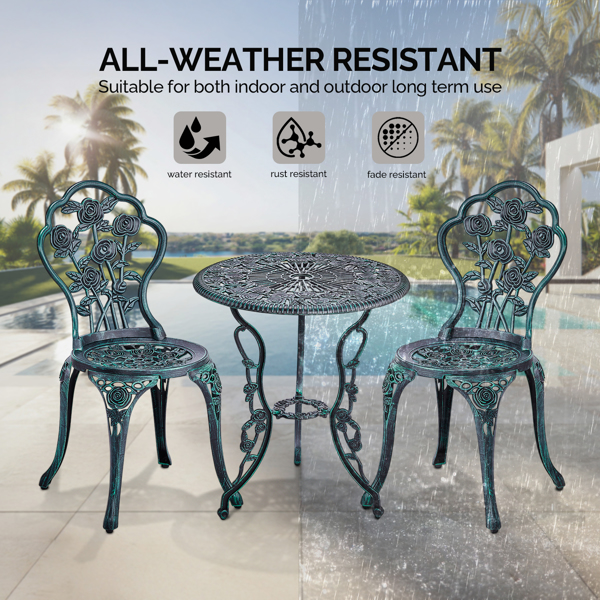 2pcs单人椅和1pc圆桌 玫瑰花型 铜绿色 铸件套装-9