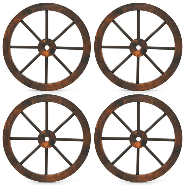24英寸4个碳化冷杉木车轮，乡村西部装饰，带加强金属轮圈-1