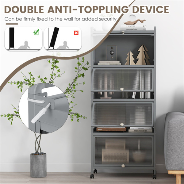 5层滚动微波支架翻转防尘门4脚轮带刹车厨房储物架 灰色-9