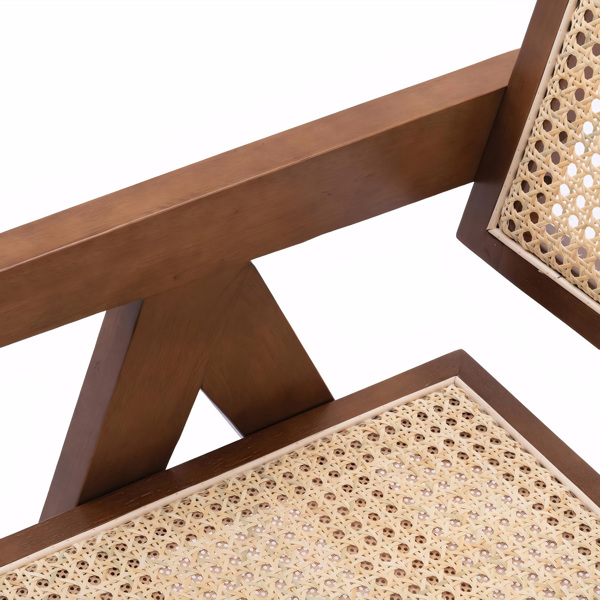 现代中世纪餐厅椅，藤条装饰椅，舒适扶手椅，带扶手的户外木椅，卧室、客厅、阅览室、餐厅厨房，棕色--不支持self pick up且不支持指定仓发货-3