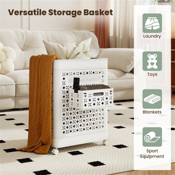 20加仑可折叠洗衣篮，带迷你吊篮，PP中空设计，带轮子-9