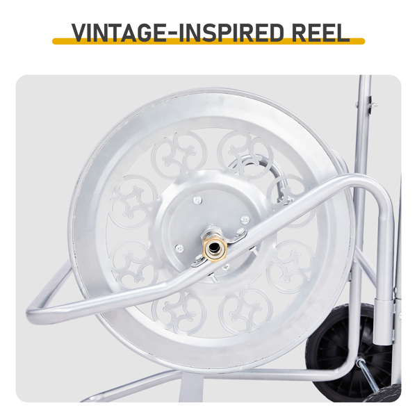 200FT水管车 66.5*75*83CM 银色 PVC实心轮 复古花纹 水管车-6