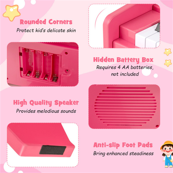 适合3岁以上儿童的25键迷你数字钢琴，6种音调和15首演示歌曲的轻量化教学模式-粉色-3