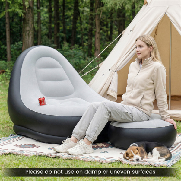 奥斯曼式充气沙发套装，104.14×127×90.17cm植绒PVC充气沙发，容量220LBS，带杯架，灰色+黑色-7