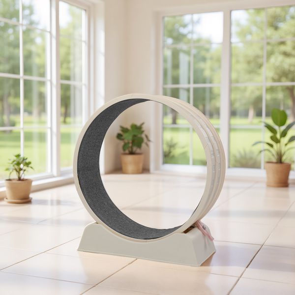 80*34*86CM 米白色 PP 轨道连接片组装 圆形配灰色地毯+1根逗猫棒 15kg 猫跑步机-2