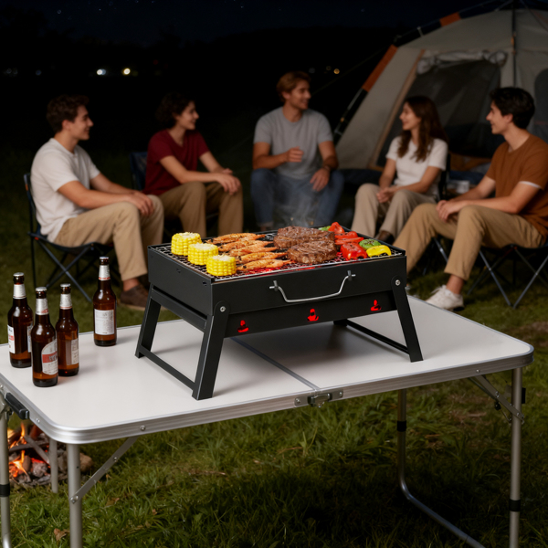 41*27*20cm 手提式 折叠收腿 黑色 烧烤架-6