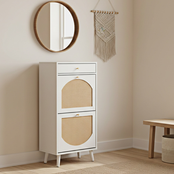 藤面1抽2翻斗 鞋柜 刨花板 54*24*110cm 白色-10