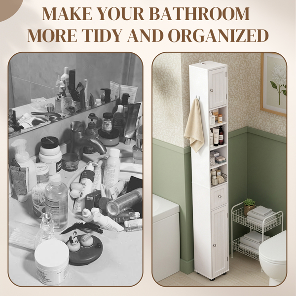 白色  密度板喷漆 竖纹 20*20*180cm 1抽2门4层 窄柜 浴室立柜-16