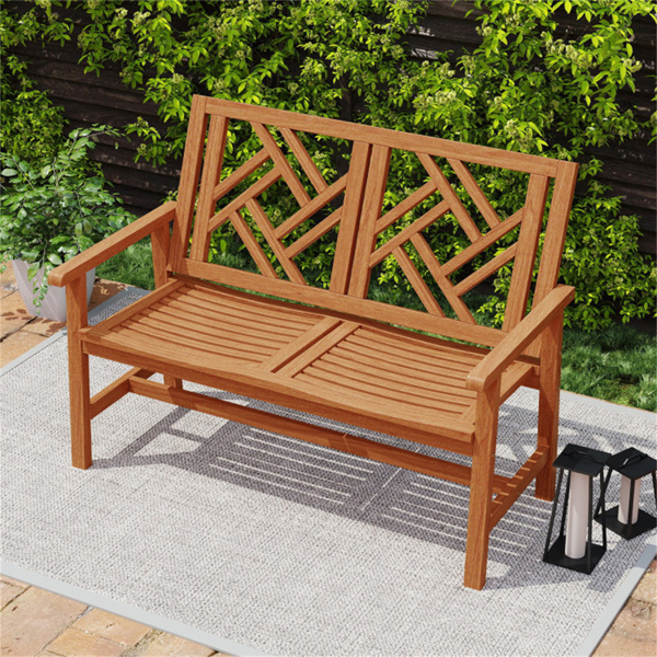 实木2人花园长椅，660磅人体工程学露台双人沙发-5