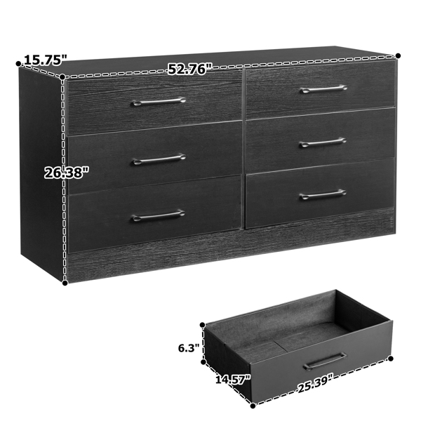 黑色 刨花板+无纺布 贴三胺 134*40*67cm 双排3层6抽 抽屉柜 饰面布抽柜-4