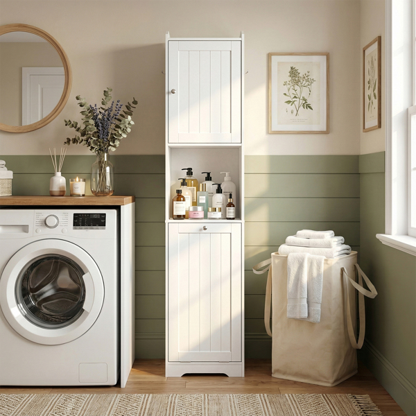 白色 刨花板三胺贴面 竖纹 40*40*180cm 1门+带无纺布收纳袋下翻门抽 浴室立柜-8