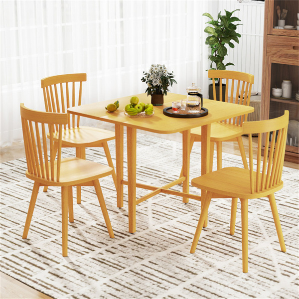 节省空间的圆形转角餐桌，可容纳2-4个自然木纹折叠餐桌-7