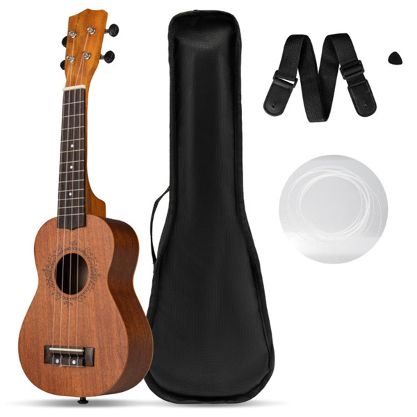 21英寸实心桃花心木Ukulele，配有15:1专业调音器，适合初学者的完整入门套件-1