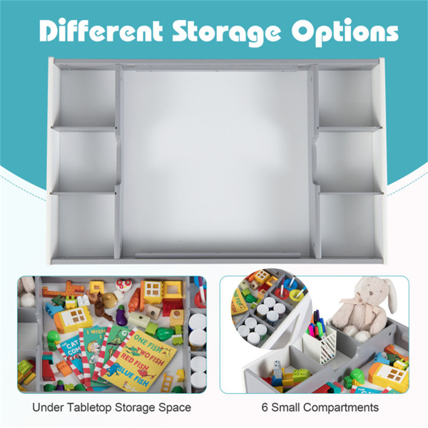 三合一儿童桌和两把椅子套装，双面黑板白板幼儿活动桌-灰色-5