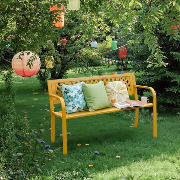 47in PVC网格靠背 黄色 铁长椅-8