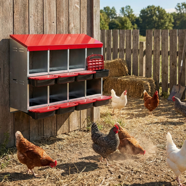8隔间 106*52*79cm 斜顶房屋 红色 铁+塑料 喂食用品-9