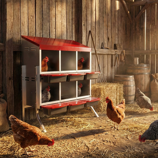 6隔间 80*52*96cm 斜顶房屋 红色 带底脚 铁+塑料 喂食用品-8