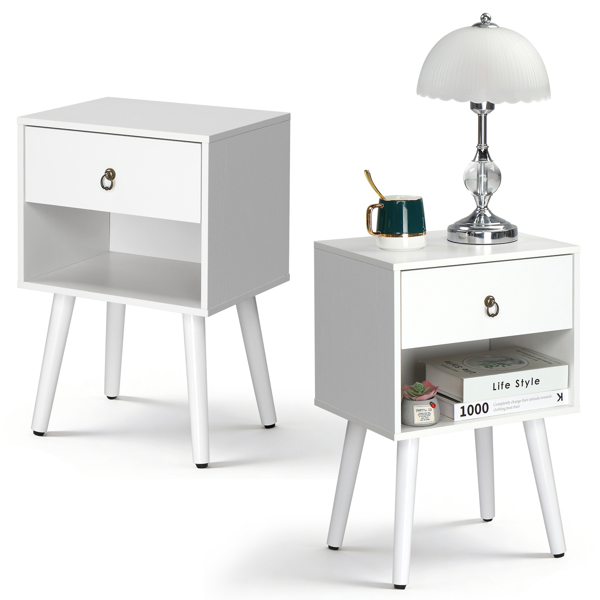 白色 P2刨花板+实木腿 贴麻面三胺 拉环拉手 38*30*55cm 一抽带下隔层 床头柜 1PC-4