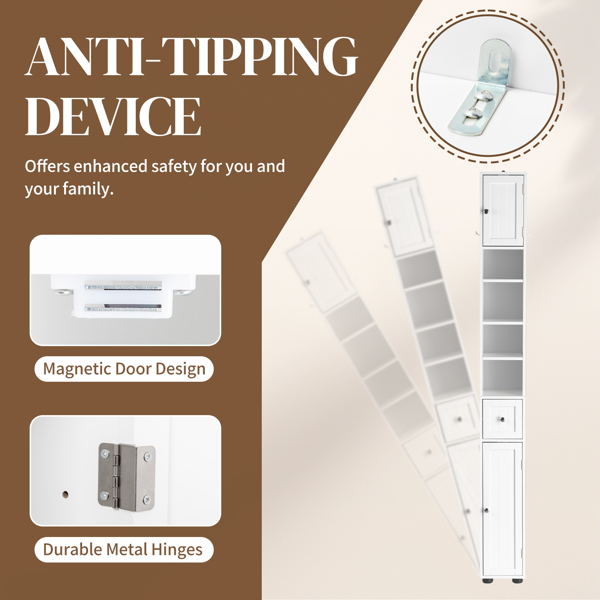 白色  密度板喷漆 竖纹 20*20*180cm 1抽2门4层 窄柜 浴室立柜-13