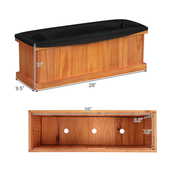 可拆卸的底部花园床，防护涂层松树花盆，用于草药、花卉和蔬菜 28" x 9.5" x 10"-5