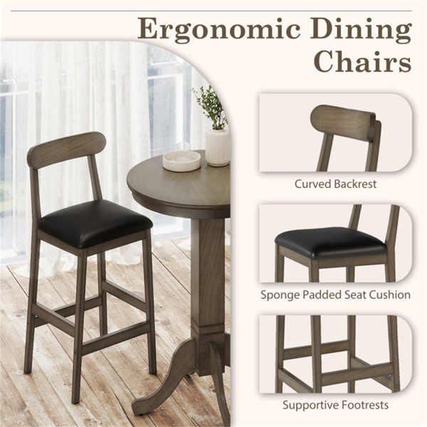 2件农舍酒吧凳，座高29.5英寸，橡胶木框仿皮酒吧椅，橡木+黑色-5