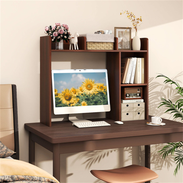 胡桃色桌面书架，适用于27英寸/68.58厘米显示器，93.98×25.40×73.66厘米工程木桌把手，带防倾倒套件，容量100磅-6